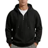 Moletom masculino europeu e americano, blusa de moletom casual com zíper parcial e mangas compridas, tecido waffle de peso pesado, cor sólida