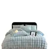 Ropa de cama de cuatro piezas de terciopelo de leche con pelo de conejo, tamaño matrimonial, para otoño e invierno, franela, forro polar de doble cara, sábana de cama de forro polar coral, funda de edredón