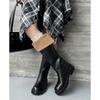 Moda Retro Perezosa Doble Uso Bloque de Color Botas Largas de Caballero Cuero Genuino Tacón Grueso Versátil Otoño e Invierno Botas Nuevas