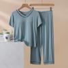 2025 Novo Conjunto de Pijama de Manga Curta para Mulheres com Bojos Primavera e Verão Calças Cropped Finas Tops Soltos Roupas de Casa