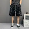 Shorts de Trabalho com Zíper Funcional Americano para Homem, Roupa de Exterior de Verão, Fino, Reto, Casual, Solto, Calças de Cinco Pontos
