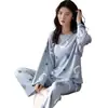 Comercio Exterior Transfronterizo Nueva Versión Coreana Dibujos Animados Pantalones Largos Pijamas para Mujer Cuello Redondo Casual Lindos Ropa de Casa para Niña Estudiante