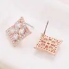 Pendientes de personalidad Square Hollow transfronterizos de metal con forma de flor de diamante, pendientes de nicho con temperamento para mujer, joyería