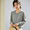 Elegante cárdigan de punto para mujer con cuello redondo, diseño de ganchillo calado, corte holgado, nueva y elegante chaqueta superior con botones