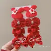 Horquilla Roja de Año Nuevo para Niñas con Lazo, Accesorio para el Cabello, Tocado Tradicional Chino de Año Nuevo, Pinza para el Cabello con Peluca de Estilo Chino para Niñas Hanfu