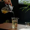 Tetera Retro Estilo Chino con Diseño de Bambú Dorado y Plateado, Tetera de Vidrio de Borosilicato Resistente a Altas Temperaturas para Té Verde, Tetera Individual