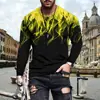 Camiseta Masculina Manga Longa Estampada Gola Redonda Casual Nova Europeia Americana
