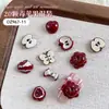 Decoraciones de Arte de Uñas de Manzana Roja de Dibujos Animados Fruta Rebanada DIY Resina Mixta Accesorios de Uñas Portátiles Flores Secas para Arte de Uñas