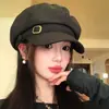 Boina Negra para Mujer, Estilo Primavera y Otoño, Retro Japonés, Sombrero Octagonal Adelgazante, Boina de Artista para Cabeza Grande