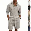 Bestseller de verão da Amazon estilo americano: conjunto casual simples de linho com listras verticais + shorts listrados de corte solto para o dia a dia