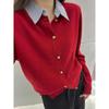 Estação Outono/Inverno 2026 Europeia Transfronteiriça Camisa Elegante Feminina Estilo Francês de Alta Qualidade com Gola Lapela Blusa de Tricô Versátil Falsa de Duas Peças