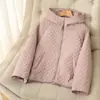 Chaqueta de Algodón Ligera con Forma de Diamante para Otoño e Invierno, con Capucha para Mujer, Cálida, de Color Puro, Holgada, Corta, Pequeña, Top de Chaqueta de Algodón
