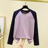 Camisa Básica de Manga Raglán Patchwork de Color Bloque Moda Otoño Invierno Térmica Cuello Redondo Manga Larga Versátil Simple Casual Superior