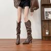 Botas Altas hasta la Rodilla, Botas Largas para Mujer, Nuevo Estilo de Invierno, Punta Fina, Tacón Delgado, Piel Suave, Botas de Tubo Alto Ajustadas, Botas de Montar Apiladas Fruncidas