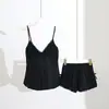 Nova camisola de seda gelada estilo puro desejo com renda sexy e laço pequeno conjunto confortável e respirável com bojos roupa de casa