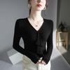 Top con Volantes Otoño e Invierno Nuevo Camiseta Base Interior Elástica Elegante Manga Larga