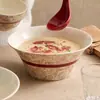 Tigela de Cerâmica com Cor Underglaze de Rosa Vermelha Tigela de Sopa Tigela Grande Doméstica Nova Bacia para Sopa Tigela para Macarrão Tigela Pessoal para Ramen