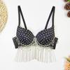 Estilo europeu e americano cross-border palco diamante tassel sexy charmoso dança do ventre tubo top grande sem costas triângulo copo sutiã frisado