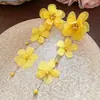 Pendientes de Borlas de Flor de Gasa de Rafia Aguja de Plata Estilo Hada, Pendientes Estilo Vacaciones en la Playa, Accesorios para Orejas de Temperamento Dulce y Fresco