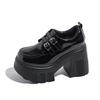 Mocassins Femininos 2024 Primavera Novo Estilo Plataforma Fivela Dupla Sola Grossa Salto Alto Sapatos de Salto Grosso Sapatos Britânicos de Couro Pequeno
