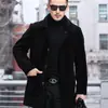 Jaqueta Nova Estilo Outono e Inverno de Lã de Cordeiro com Gola Reversível, Casaco Curto de Couro Sintético para Homens, Forrado com Lã de Cordeiro, Espessado, Quente, Jaqueta Preta