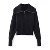 Comercio Exterior Transfronterizo Ropa de Mujer Estilo Europeo y Americano Moda Jersey de Punto con Cuello Solapa y Media Cremallera Manga Larga 5536155