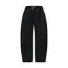 Calça Jeans Longa com Design Lavado e Desbotado, Cintura Média, Silhueta de Cintura Curva, Estilo Europeu e Americano, Solta, Calça Longa Casual para Mulheres
