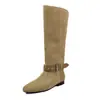 Botas altas de piel de vacuno para mujer, nuevo estilo otoño e invierno, de suela plana, caña recta, botas de mujer que no sobrepasan la rodilla, botas individuales