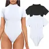 2024 Amazon Explosions Roupas corporais femininas europeias e americanas Sexy Rib Gola alta Manga curta Top Yoga Roupas corporais