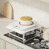 Fogão a Gás Rack de Elevação de Gás Rack de Armazenamento de Cozinha Suporte para Fogão Fogão de Indução Organizador de Armazenamento de Bancada Suporte para Panelas