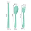 Juego de Tres Piezas de Cuchara, Palillos y Tenedor de Paja de Trigo para Amazon Transfronterizo, Juego de Cuchara, Tenedor y Palillos para Estudiantes, Vajilla Portátil, Regalo