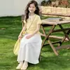 Conjunto Dulce de Falda de Manga Corta de Verano para Niñas Estilo Coreano Casual Conjunto de Dos Piezas Falda de Manga Corta de Tres Cuartos con Retazos para Niña Pequeña