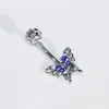 Unhas Borboleta com Gotejamento Azul e Branco, Unhas de Dedo Personalizadas, Bolas de Lama, Unhas Lábio Piscantes, Joias de Piercing Espiral Externo Atacado