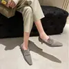 Mocasines de tacón medio para mujer con forro de piel de oveja, nuevo estilo de otoño, piel genuina por dentro y por fuera, puntera cuadrada, tacón de aguja retro