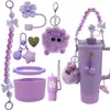 Set de Accesorios para Botella de Agua Stanley con Cadena de Flores, Tapa con Popote, Cadena con Colgante de Bola de Felpa Transfronterizo en Stock Venta al por Mayor