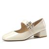 Novedad Primavera Verano 2026 Zapatos de Cristal para Mujer con Pedrería, Zapatos Mary Jane de Tacón Medio Grueso, Zapatos Pequeños de Cuero Estilo Coreano al por Mayor