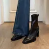 2026 Nova Moda Coreana Salto Alto Bico Quadrado Emagrecimento Botas Botas Curtas Femininas Salto Grosso Retrô Botas Martin Femininas Estilo Britânico Cano Curto Simples