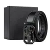 Cinturón de cuero genuino para hombre con patrón de lichi de dos capas, hebilla automática, disponible en stock, de alta gama y versátil, viene en una caja de regalo