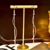 Brincos Gancho de Orelha com Borla Longa Linha de Agulha Prateada Estilo Coreano Design Geométrico Simples Versáteis Modernos Brincos para o Dia a Dia para Mulheres