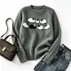 Suéter de Punto Redondo Retro Europeo y Americano Transfronterizo Casual Holgado Bloque de Color Manga Larga Suéter Fair Isle para Mujer
