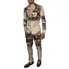 Moda Masculina Primavera/Verão 2025 Terno de Camisa Marca Estampada Peça Dupla Manga Longa Slim Respirável Algodão Estilo Elegante