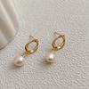 Aretes de Perla de Agua Dulce de Alta Gama Estilo Coreano Aguja de Plata 925 Aretes Retro Aretes de Zircón Gota de Agua Inyectados en Oro de 14K para Mujer Verano