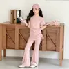 Conjunto de Ropa Coreana de Manga Corta para Niñas 2026 Nuevo Estilo de Verano para Niñas Mayores, Pantalones Acampanados Súper Elegantes Conjunto de Dos Piezas de Verano