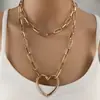 Nueva joyería transfronteriza europea y americana multicapa cadena gruesa simple hip hop gran colgante de corazón collar retro de corazón de melocotón