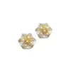 Brincos Elegantes de Flor de Pérola Tridimensional Estilo Coreano, Brincos de Moda Doces com Renda Vazada