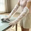 Guantes Desechables Engrosados de Manga Larga Dos en Uno con Puño Guantes Transparentes para el Hogar Guantes de Plástico para Limpieza de Manga Larga