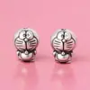Prata Pura S999 Contas do Doraemon Prata Dura 3D Gato Jingle Contas Soltas Artesanal DIY Cordão de Mão Colar Acessórios de Joia