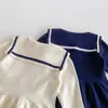 Vestido de Punto para Niña Otoño Invierno Nuevo Estilo Coreano Estilo Marino Cuello Solapa Manga Larga Estilo Escolar Suéter de Punto Falda de Punto