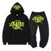 Traje europeo y americano Y2K de SynaWord High Street para hombre, sudadera con capucha de hip hop de moda, pantalones de suéter estampados Syna