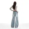 Pantalones Anchos Lavados Estilo Retro Americano para Mujer, Diseño Nuevo de Moda, Ajuste Holgado Versátil, Jeans de Pierna Ancha Adelgazantes